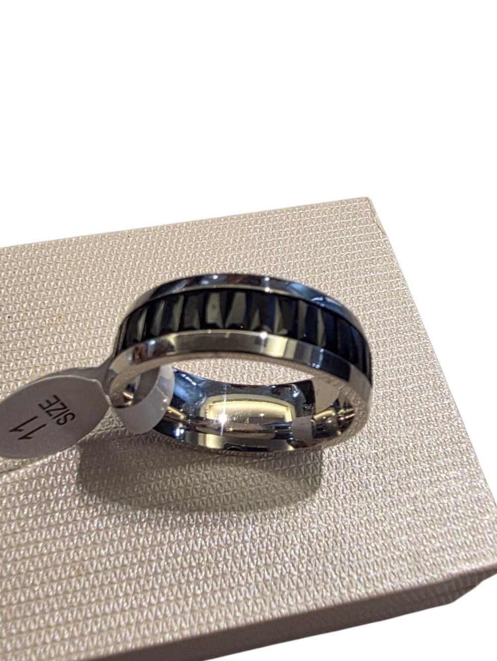 New Stailes Steel Ring With Black Cubic Zirconia Size 11